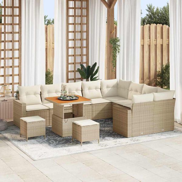 vidaXL Ensemble de canap&eacute; de jardin 12 pcs Beige polyrotin