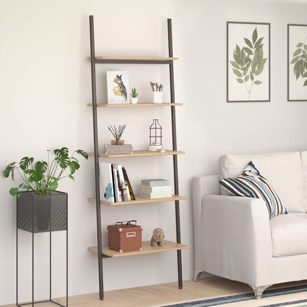 vidaXL &Eacute;tag&egrave;re inclin&eacute;e &agrave; 5 niveaux Marron clair et noir 64x34x185,5cm