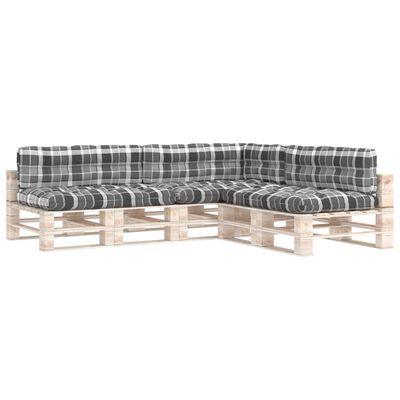 vidaXL Coussins de canapé palette lot de 7 Motif à carreaux gris