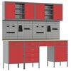 vidaXL Placard de travail 10 pi&egrave;ces Rouge Bois d'ing&eacute;nierie et acier