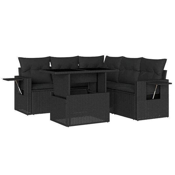 vidaXL Salon de jardin 6 pcs avec coussins noir r&eacute;sine tress&eacute;e