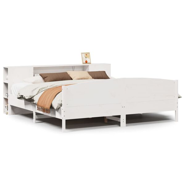 vidaXL Lit biblioth&egrave;que sans matelas blanc 200x200 cm bois pin massif