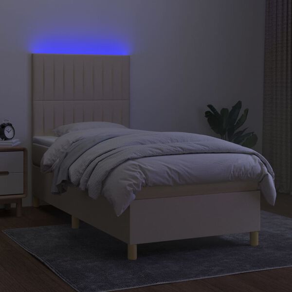 vidaXL Sommier &agrave; lattes de lit et matelas et LED Cr&egrave;me 80x200cm Tissu