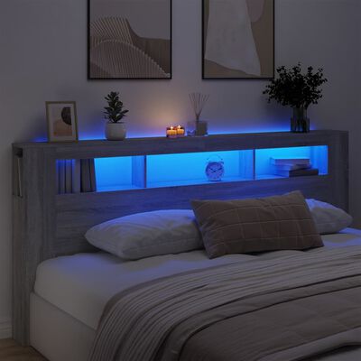 vidaXL Tête de lit à LED sonoma gris 220x18,5x103,5 cm bois ingénierie