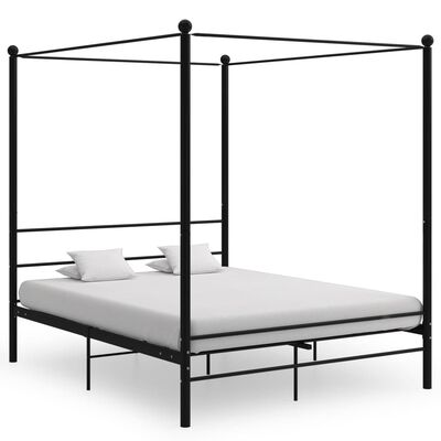 vidaXL Cadre de lit à baldaquin sans matelas noir 160x200 cm métal