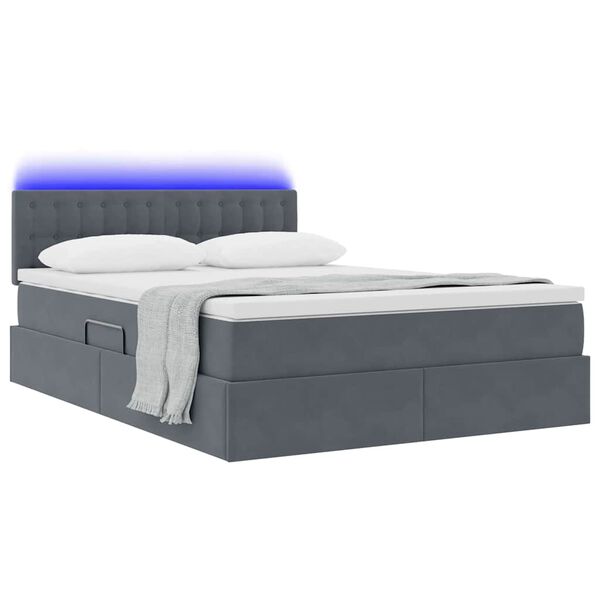 vidaXL Lit avec rangement et LED Gris fonc&eacute; 140 x 190 cm Velours