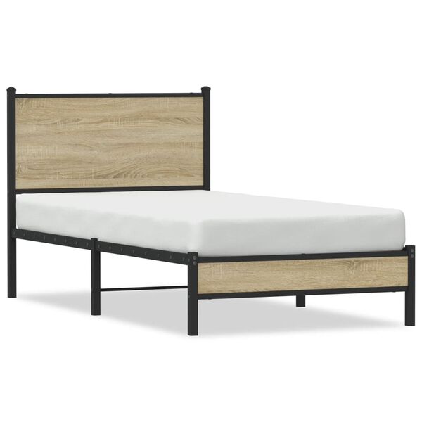 vidaXL Cadre de lit en m&eacute;tal sans matelas ch&ecirc;ne sonoma 90x190 cm