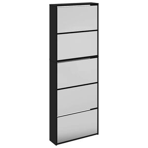 vidaXL Armoire &agrave; chaussures avec miroir 5 niveaux noir 63x17x169,5 cm