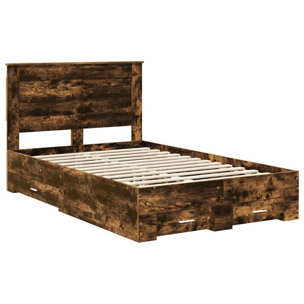 vidaXL Cadre de lit Ch&ecirc;ne fum&eacute; 135 x 190 cm Bois d'ing&eacute;nierie