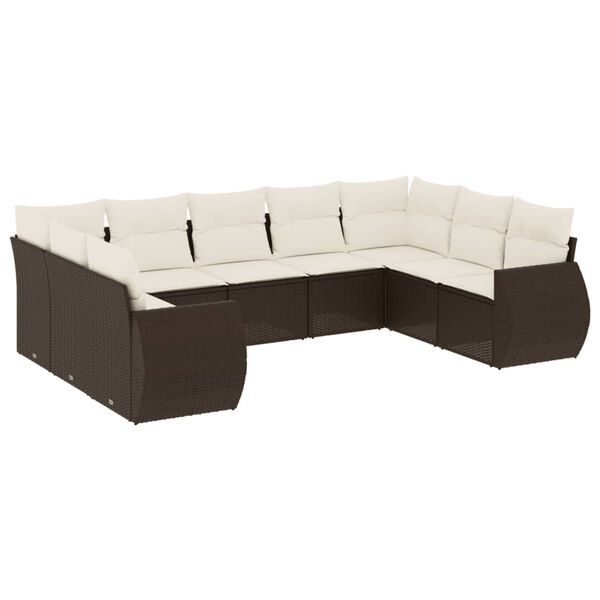 vidaXL Salon de jardin avec coussins 9 pcs marron r&eacute;sine tress&eacute;e