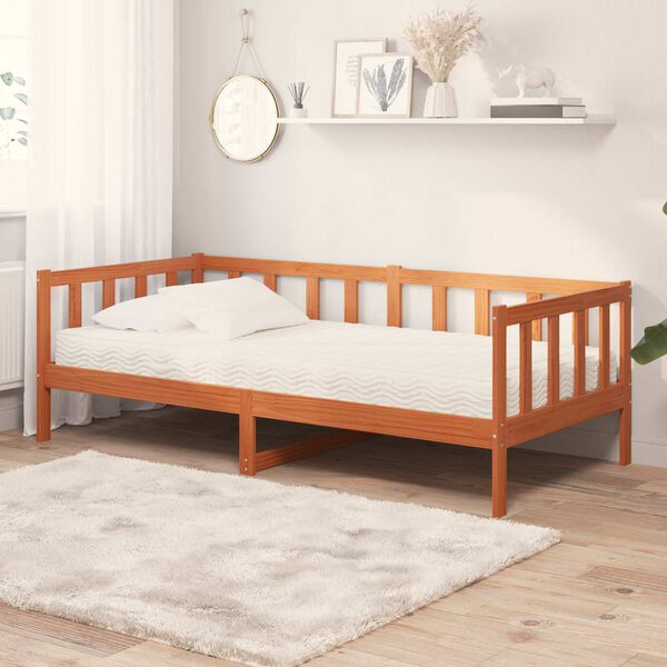 vidaXL Lit d'appoint avec matelas Brun cir&eacute; et blanc 90 x 200 cm