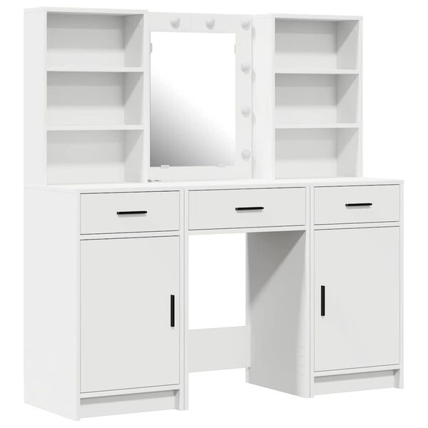 vidaXL Ensemble de table de maquillage avec LED avec porte 3 pcs Blanc