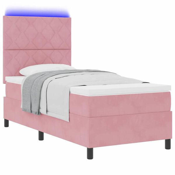 vidaXL Lit &agrave; ressort LED avec matelas Rose 90 x 200 cm tissu