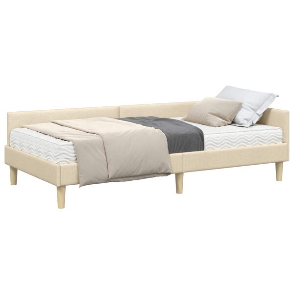 vidaXL Cadre de lit d'angle avec matelas 2 pcs Cr&egrave;me tissu
