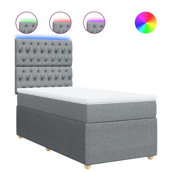 vidaXL Sommier &agrave; lattes de lit et matelas Gris clair 90x190 cm Tissu