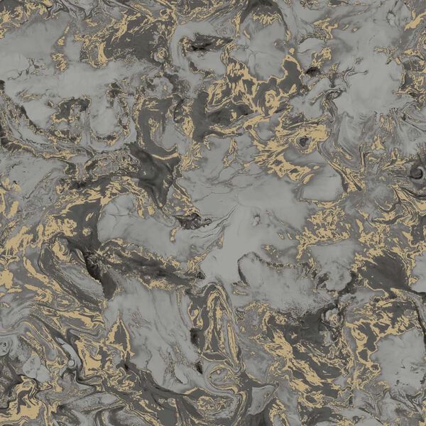 DUTCH WALLCOVERINGS Papier peint Marbre Gris et dor&eacute;