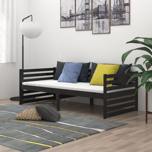 vidaXL Lit de jour sans matelas noir bois de pin massif 90x200 cm