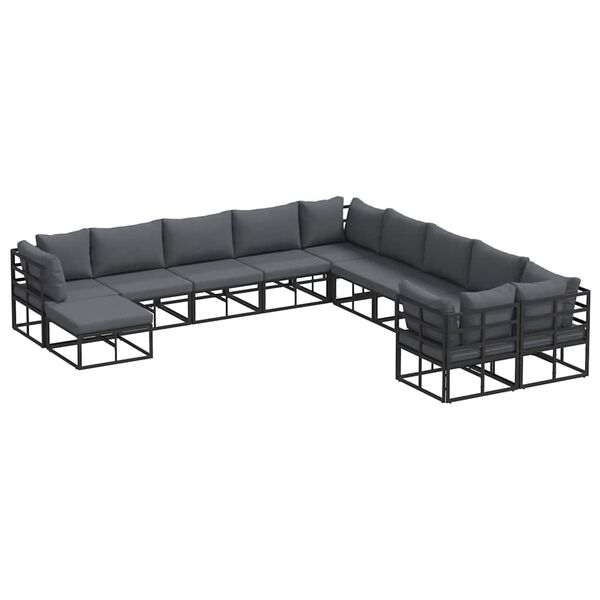 vidaXL Ensemble de canap&eacute; de jardin 11 pcs Noir Aluminium