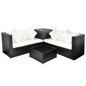 vidaXL Salon de jardin 4 pcs avec coussins R&eacute;sine tress&eacute;e Noir