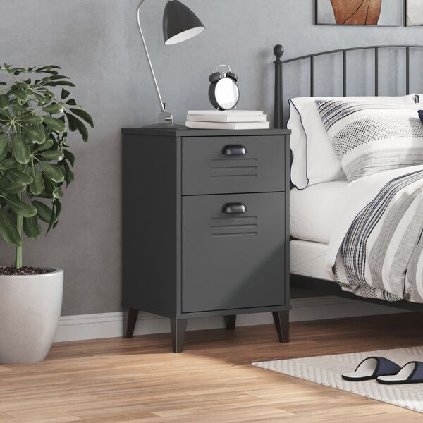 vidaXL Table de chevet VIKEN gris anthracite bois d'ing&eacute;nierie