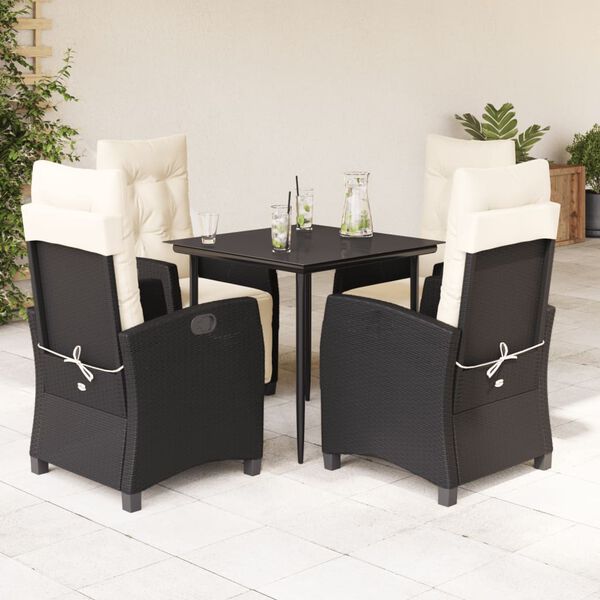 vidaXL Ensemble &agrave; manger de jardin coussins 5pcs Noir R&eacute;sine tress&eacute;e