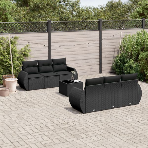 vidaXL Salon de jardin 7 pcs avec coussins noir r&eacute;sine tress&eacute;e