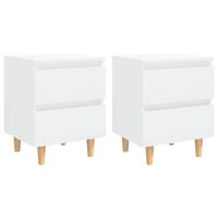 vidaXL Tables de chevet pieds en pin 2 pcs Blanc brillant 40x35x50 cm
