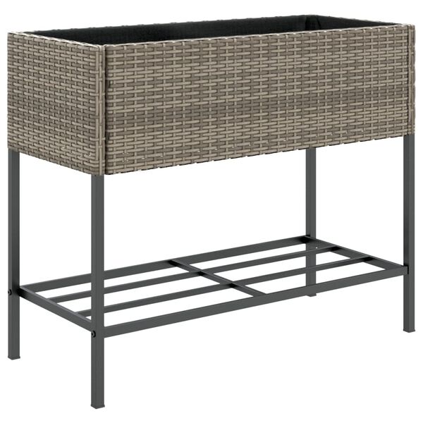vidaXL Jardini&egrave;re avec &eacute;tag&egrave;re gris r&eacute;sine tress&eacute;e