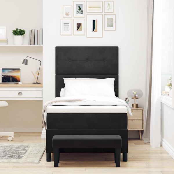 vidaXL Lit &agrave; ressorts avec matelas Noir 80 x 200 cm Velours