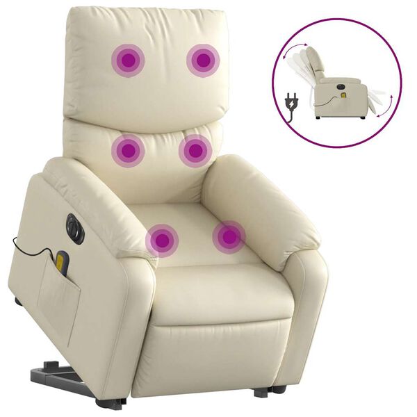 vidaXL Fauteuil inclinable de massage &eacute;lectrique cr&egrave;me similicuir