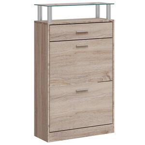 vidaXL Meuble &agrave; chaussures avec tiroir et plateau en verre Bois