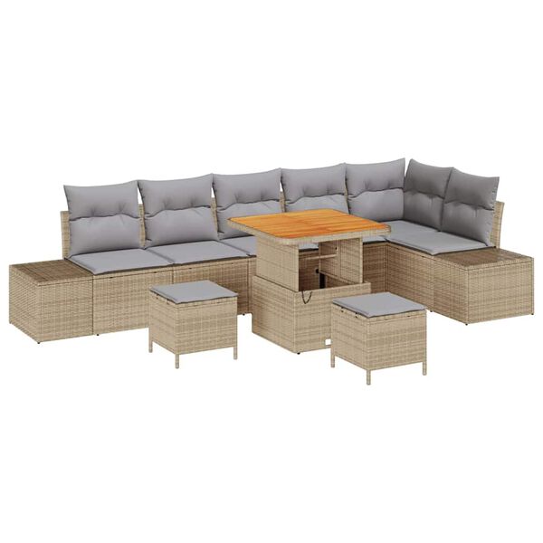 vidaXL Ensemble de canap&eacute; de jardin 9 pcs Beige Poly rotin