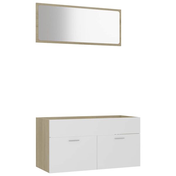 vidaXL Ensemble de meubles de bain 2 pcs Blanc/ch&ecirc;ne sonoma Agglom&eacute;r&eacute;