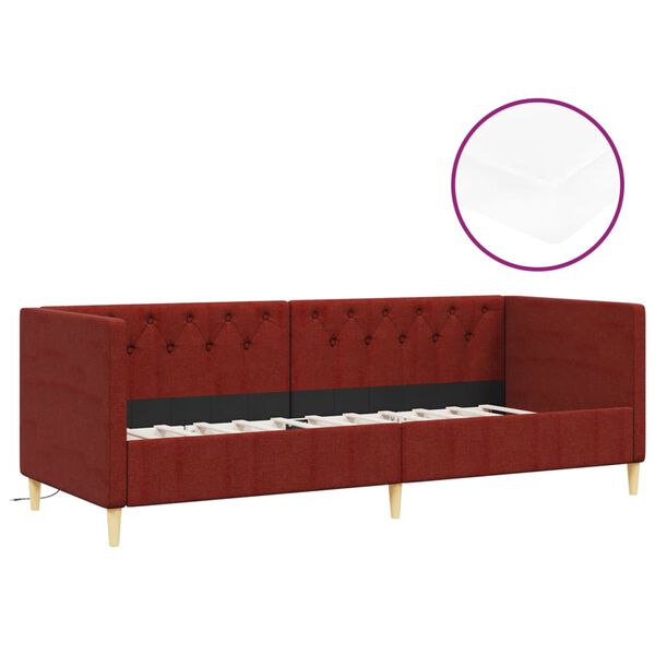 vidaXL Lit avec matelas et USB Rouge bordeaux Tissu 90x200 cm
