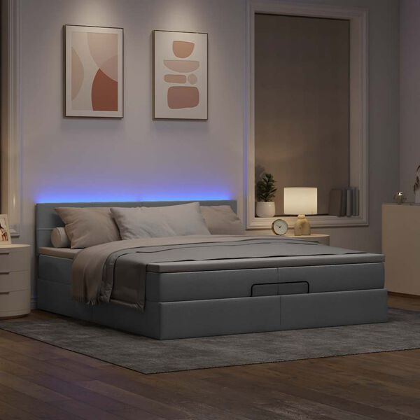 VidaXL Cadre de lit ottoman et matelas gris clair 200x200cm tissu