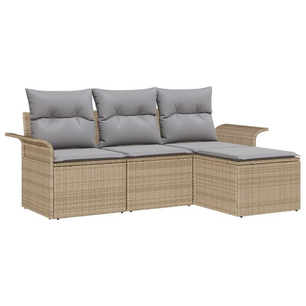 vidaXL Ensemble de canap&eacute; de jardin 4 pcs Beige Poly rotin