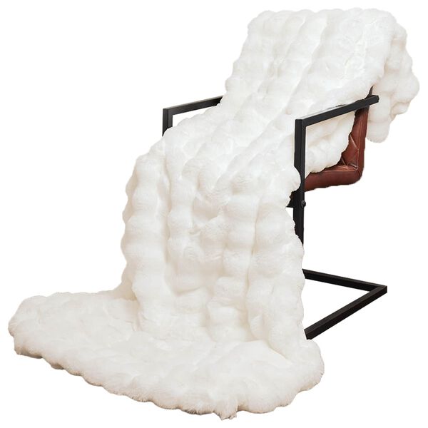 vidaXL Couverture en Fourrure de Lapin Synth&eacute;tique 4 pcs Blanc