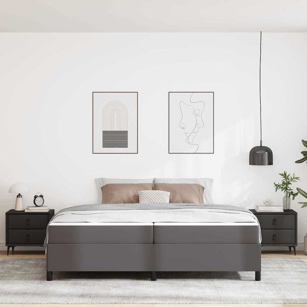 vidaXL Cadre de lit avec matelas Gris 200 x 200 cm tissu