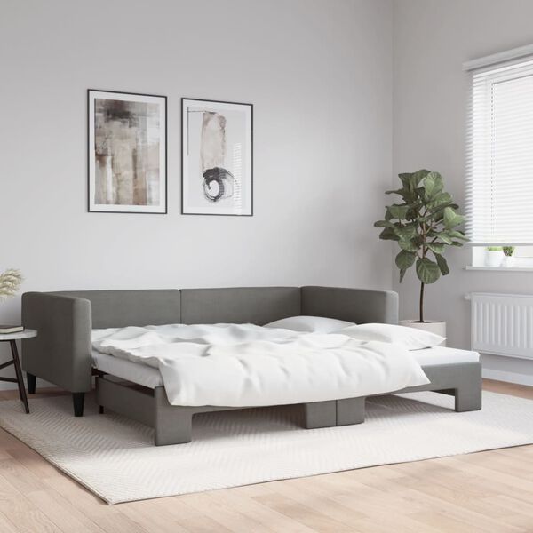 vidaXL Lit de jour avec gigogne sans matelas gris fonc&eacute; 100x200 cm