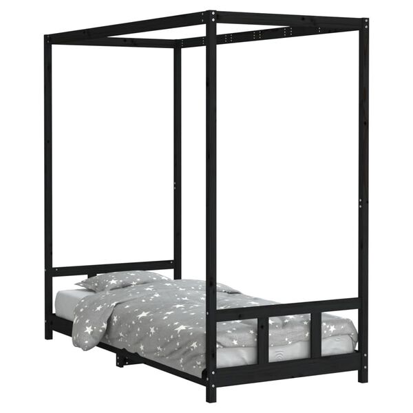 vidaXL Cadre de lit pour enfants noir 90x200 cm bois de pin massif