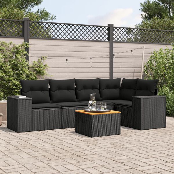 vidaXL Salon de jardin 6 pcs avec coussins noir r&eacute;sine tress&eacute;e