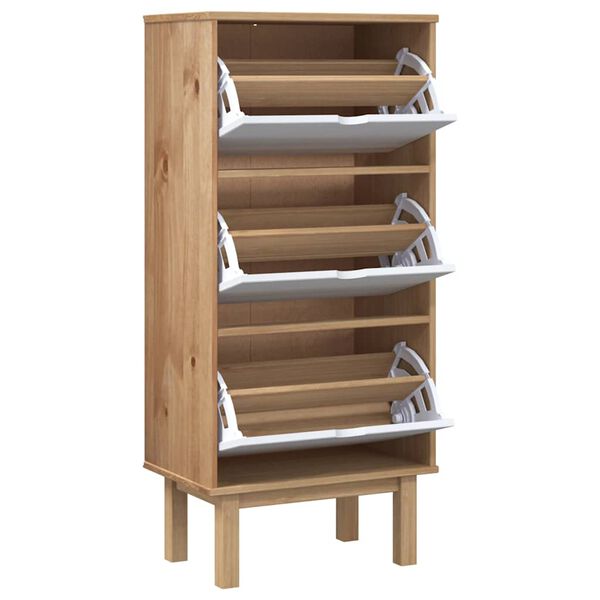 vidaXL Armoire &agrave; chaussures OTTA et 3 tiroirs Marron et blanc Bois pin