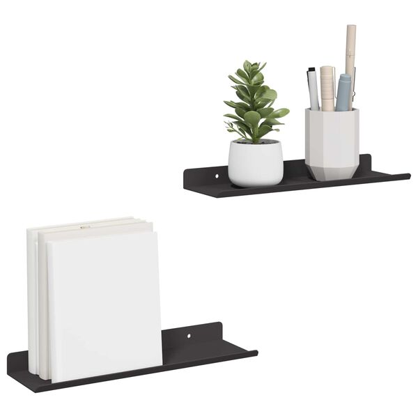 vidaXL &Eacute;tag&egrave;re Murale avec &eacute;tag&egrave;re 2 pcs Noir 80 x 9 x 2.5 cm