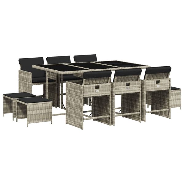 vidaXL Ensemble &agrave; manger de jardin 11pcs avec coussins gris poly rotin