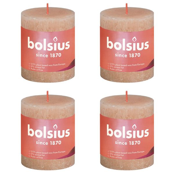 Bolsius Bougies pilier rustiques Shine 4 pcs 80x68 mm Rose brumeux