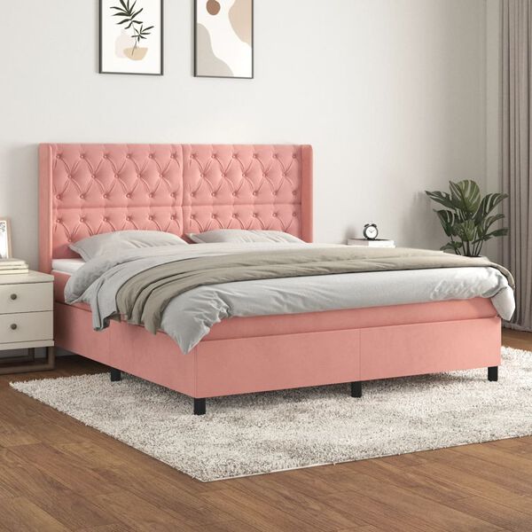 vidaXL Sommier &agrave; lattes de lit avec matelas Rose 160x200 cm Velours