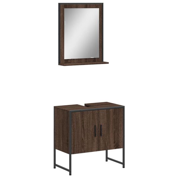 vidaXL Ensemble d'armoires de salle de bain 2 pcs ch&ecirc;ne marron