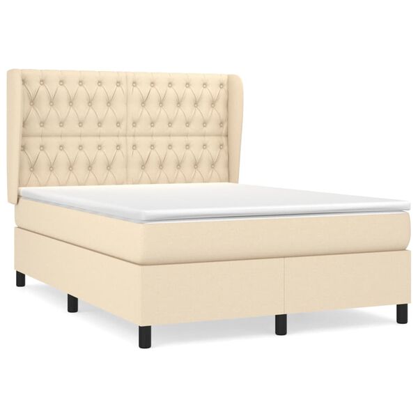 vidaXL Sommier &agrave; lattes de lit avec matelas Cr&egrave;me 140x190 cm Tissu