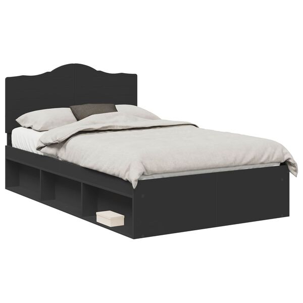 vidaXL Cadre de lit avec t&ecirc;te de lit Noir 120 x 200 cm Pin massif