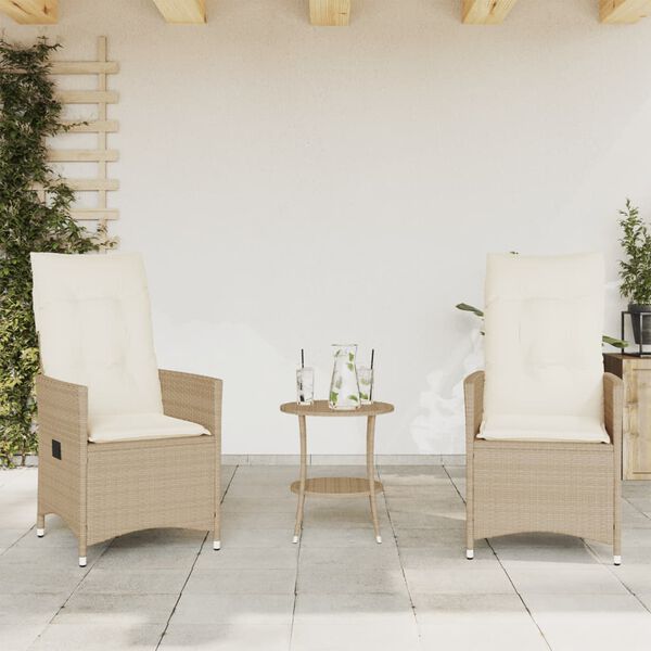 vidaXL Ensemble de bistro 3 pcs avec coussins beige r&eacute;sine tress&eacute;e